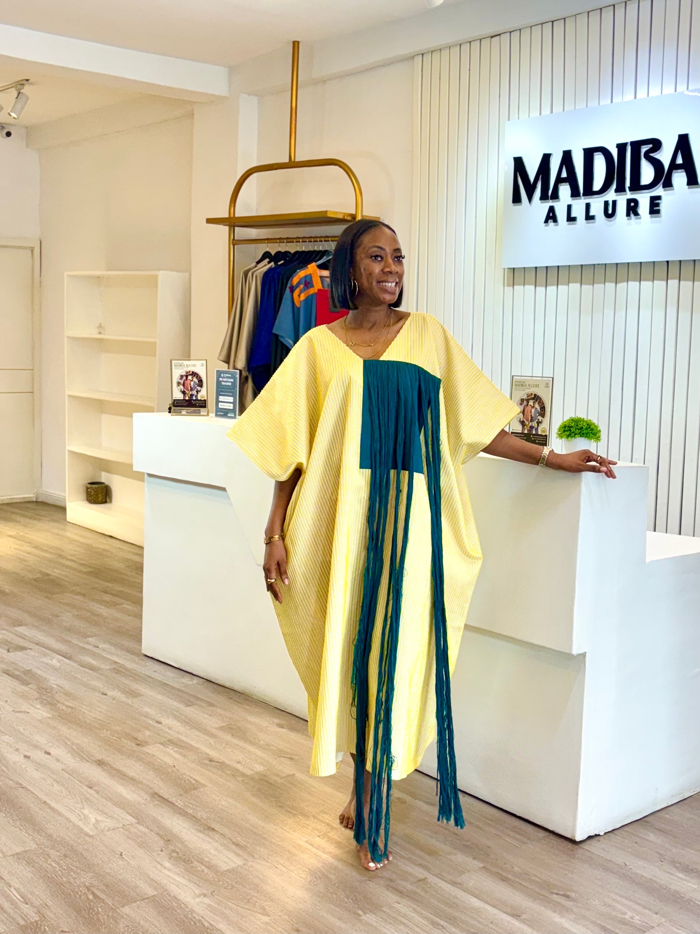 Stripes Mix Woven Agbada Midi (Yellow) - One Size