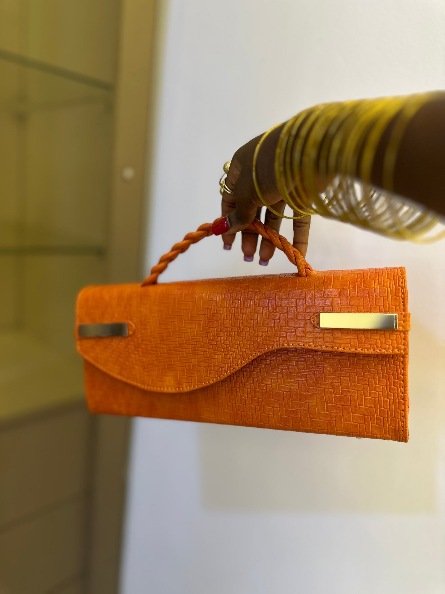 Orange Curved Flap Bag - Hadja