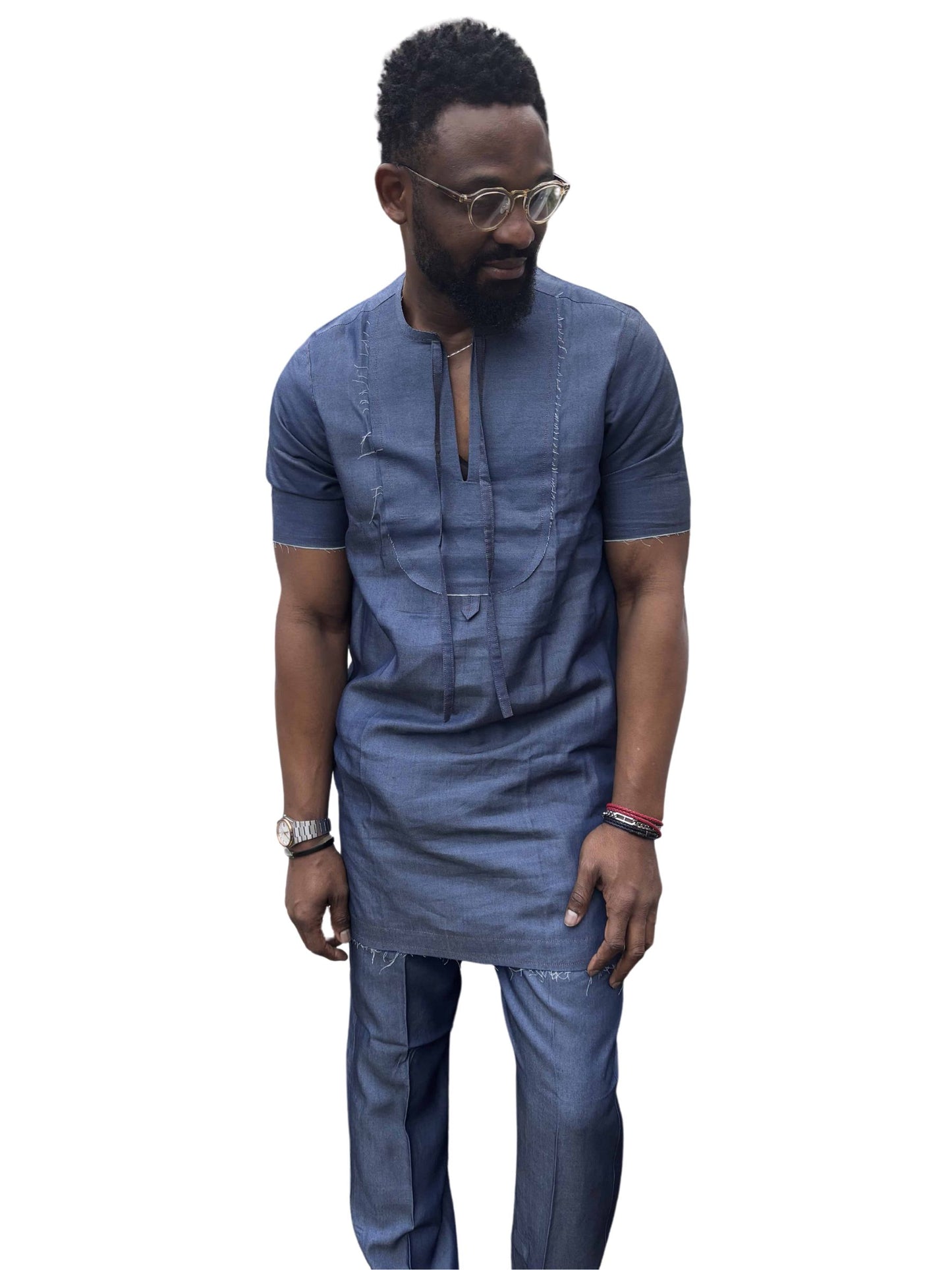 Denim Kaftan and Linen Pants