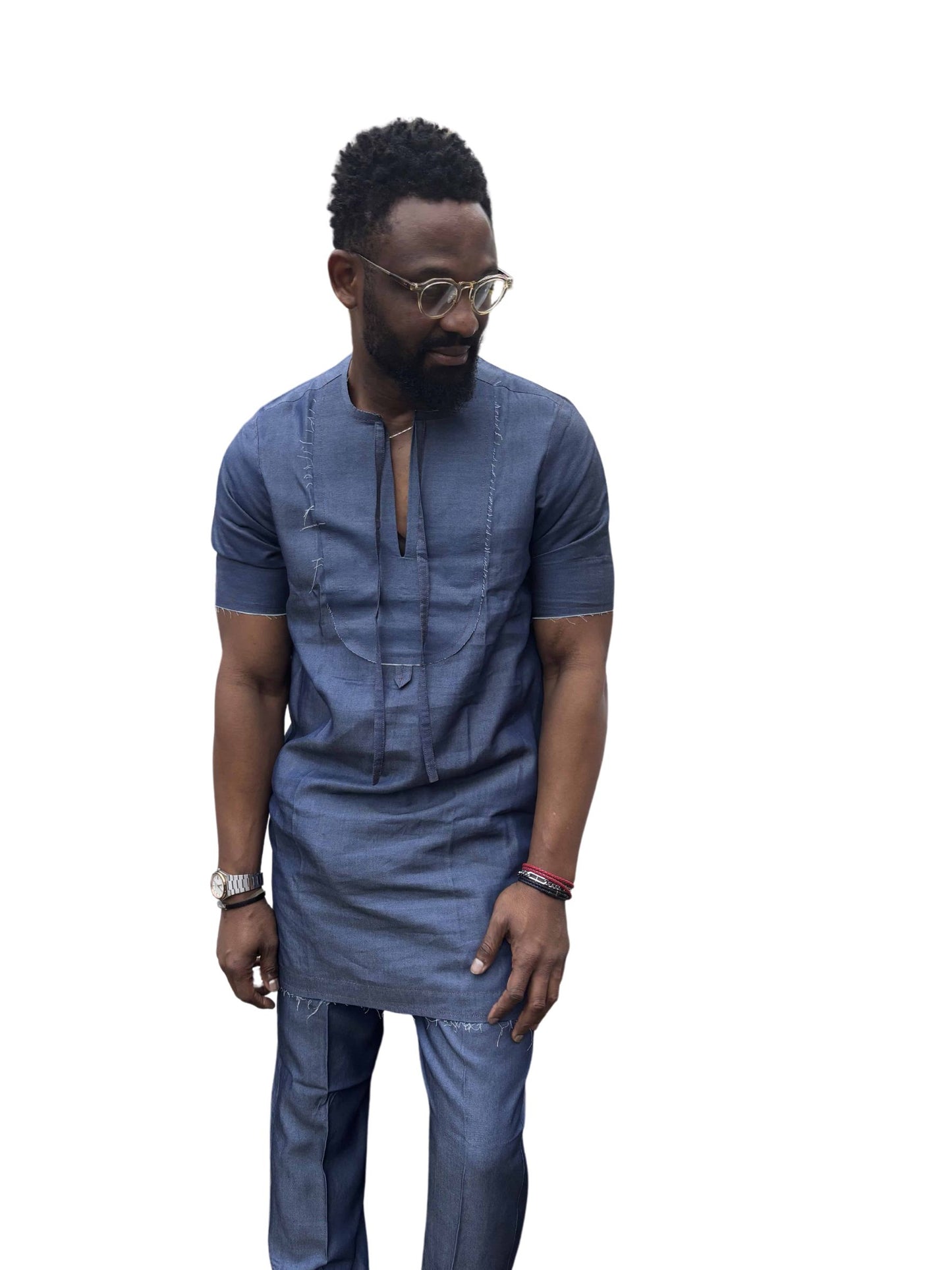 Denim Kaftan and Linen Pants