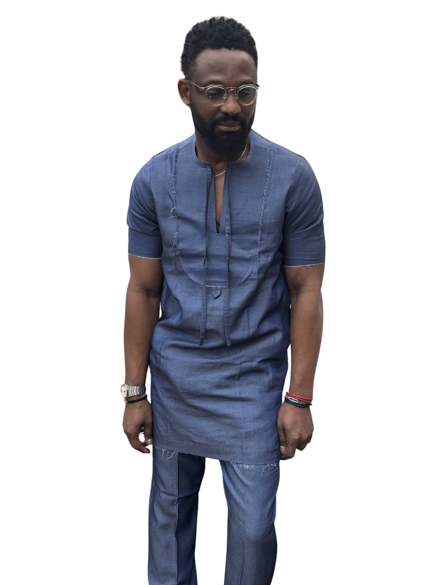 Denim Kaftan and Linen Pants