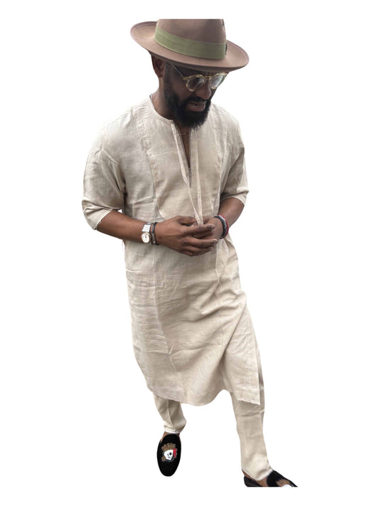 Beige Kaftan and Linen Pants