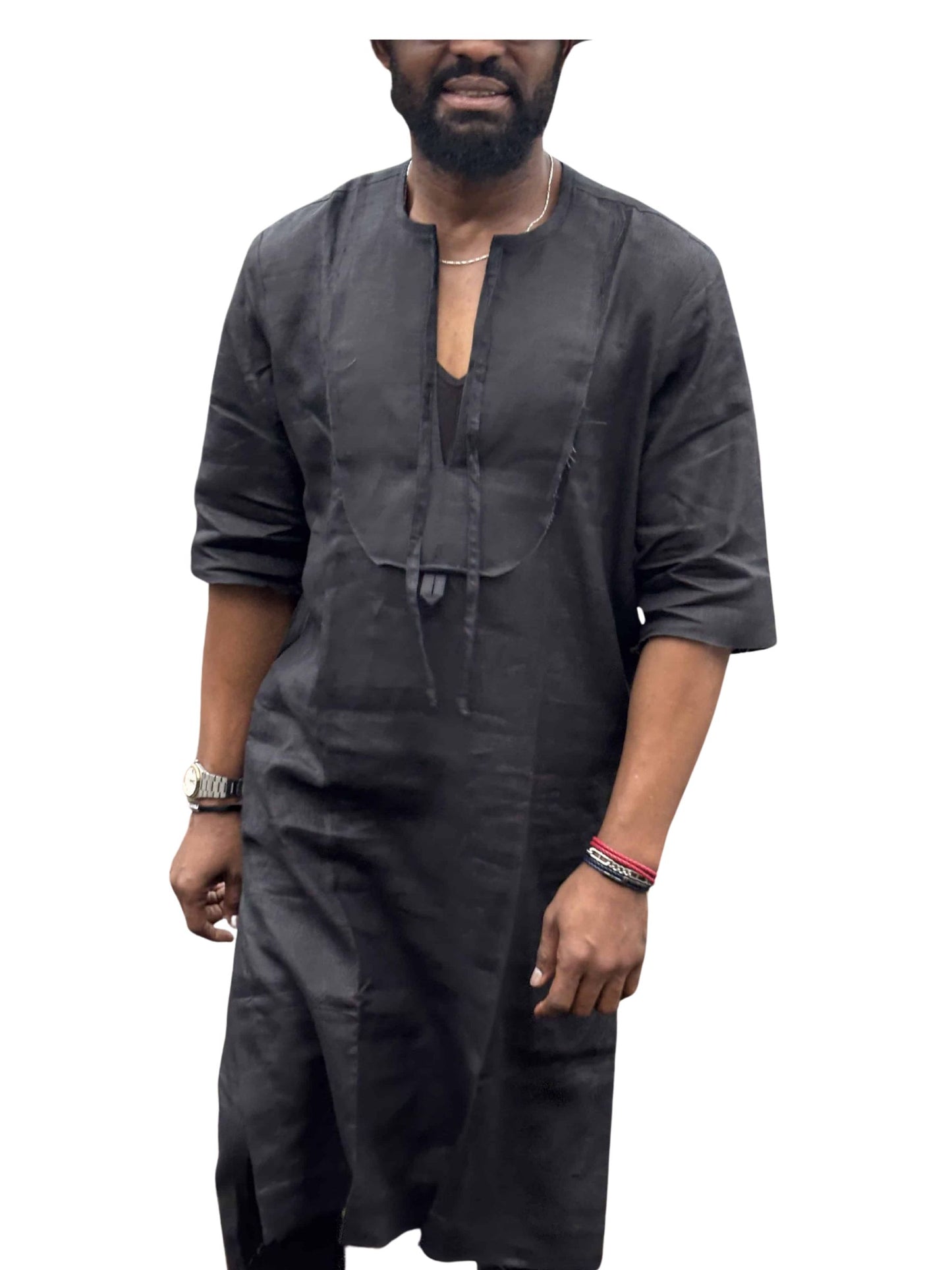 Black Kaftan and Linen Pants