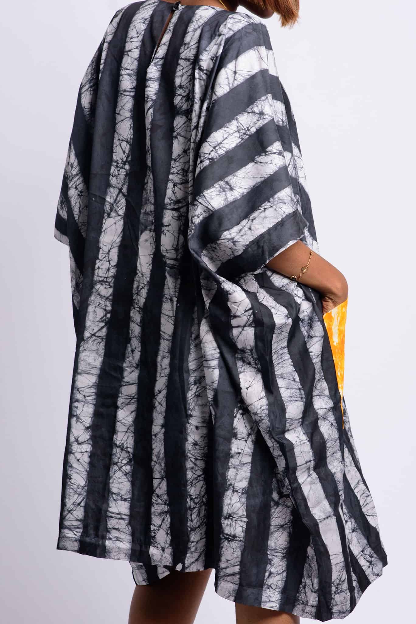 Black And White With Yellow Pockets Agbada