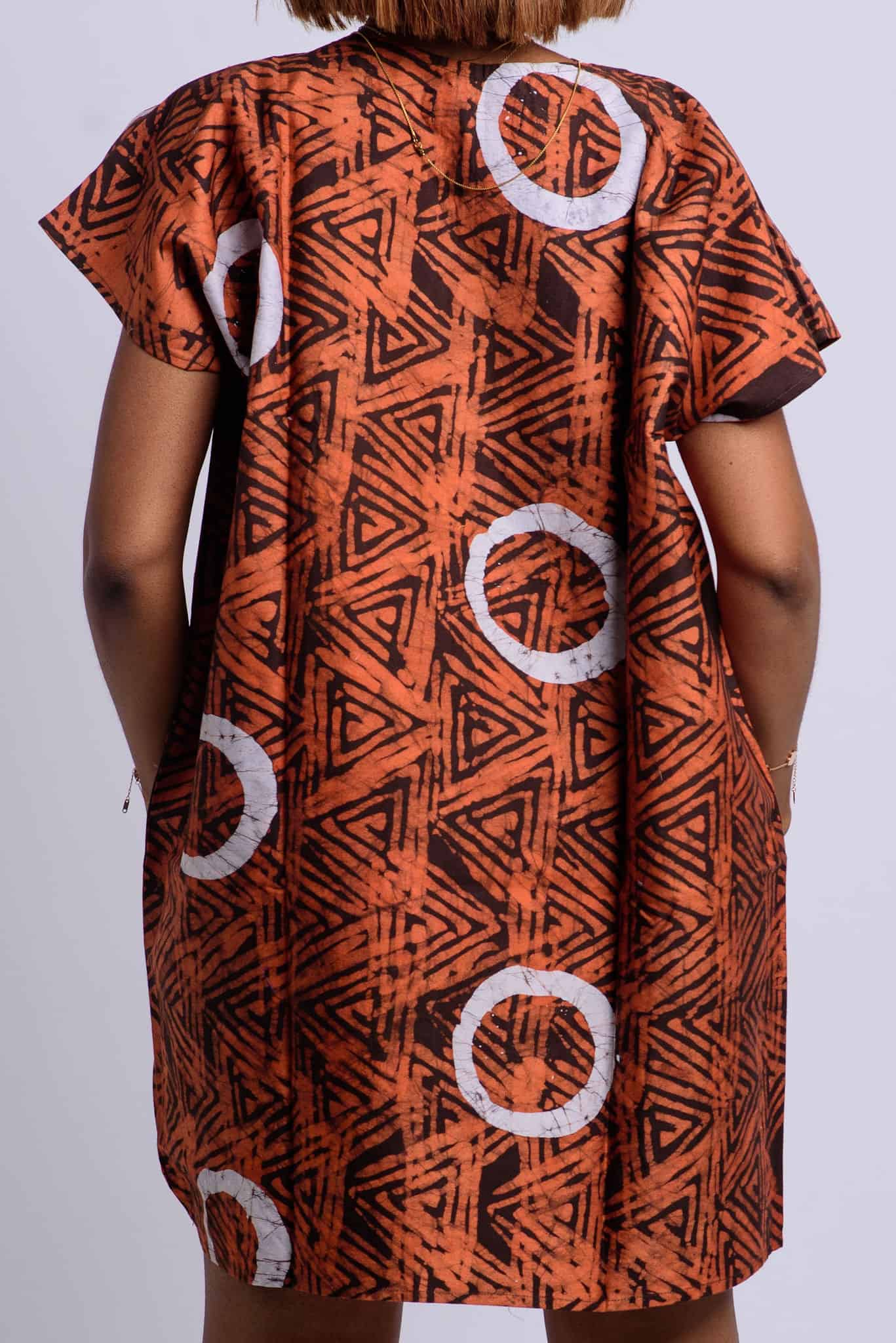 Orange, Black& White Short Agbada With White Patch Front