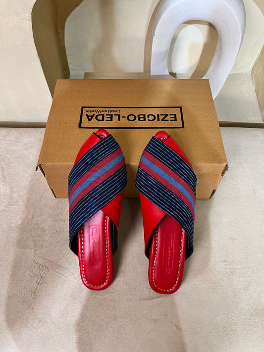 Oma Mules Print - Red Aso-oke Slippers (43)
