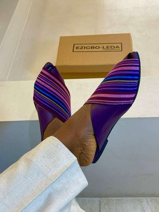 Oma Mules - Purple Aso-oke Slippers (41)