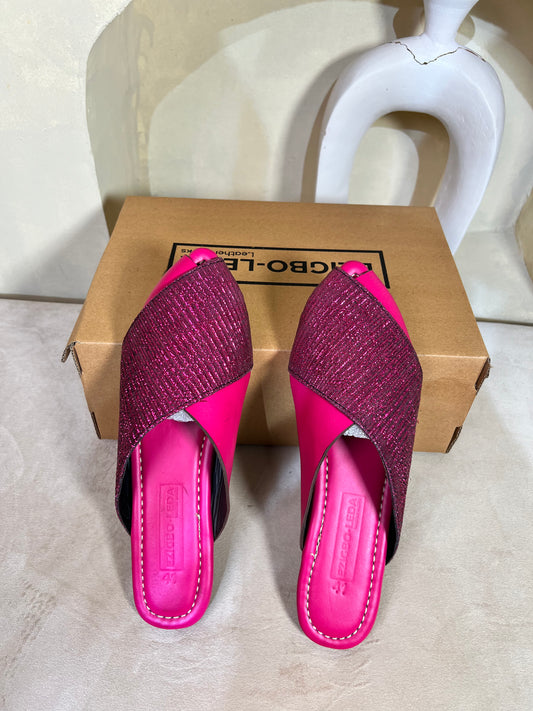 Oma Mules Print - Pink Aso-oke Slippers (40)