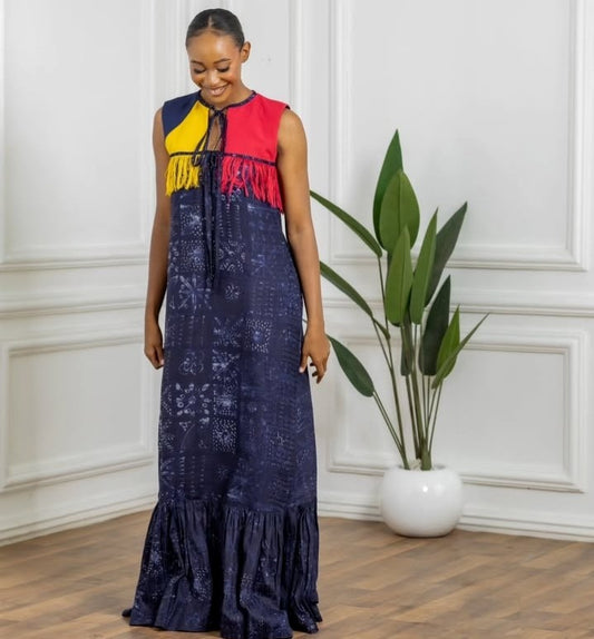 Tye and Dye Colour Pop Sleeveless Maxi Dress (Navy Blue) - Size 16