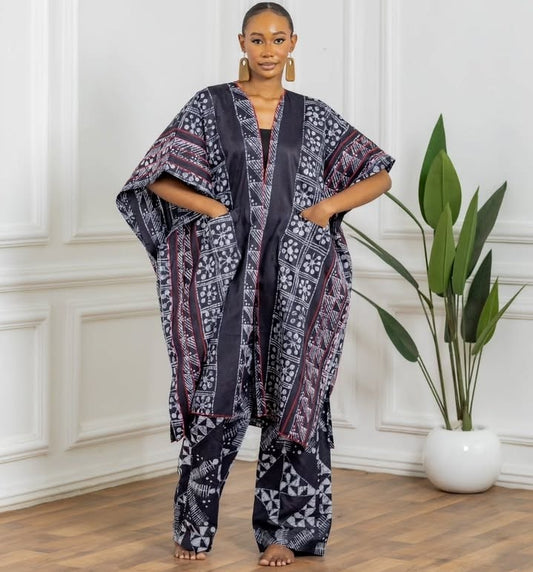 Pleated Tye and Dye Wardrobe Essential Twopiece Pant Set (Navy Blue)