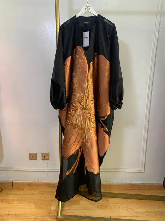 Exaggerated Flower Kaftan Maxi (Black/Rosegold) - One Size