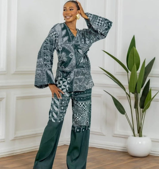 Tye and Dye Wrap Twopiece Pant Set (Green)