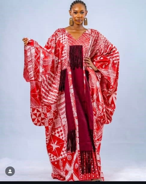 Tye&Dye Shredded Patch Kaftan Maxi (V-Neck) (Red/White)