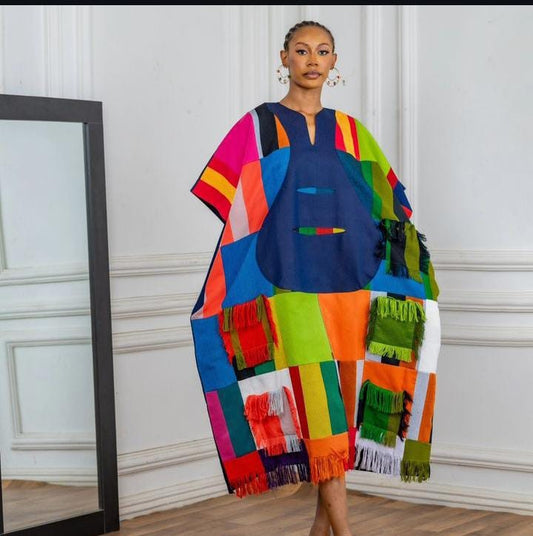 Patch Pocket Combo Kaftan (Denim mix) (Multicolored) - One Size