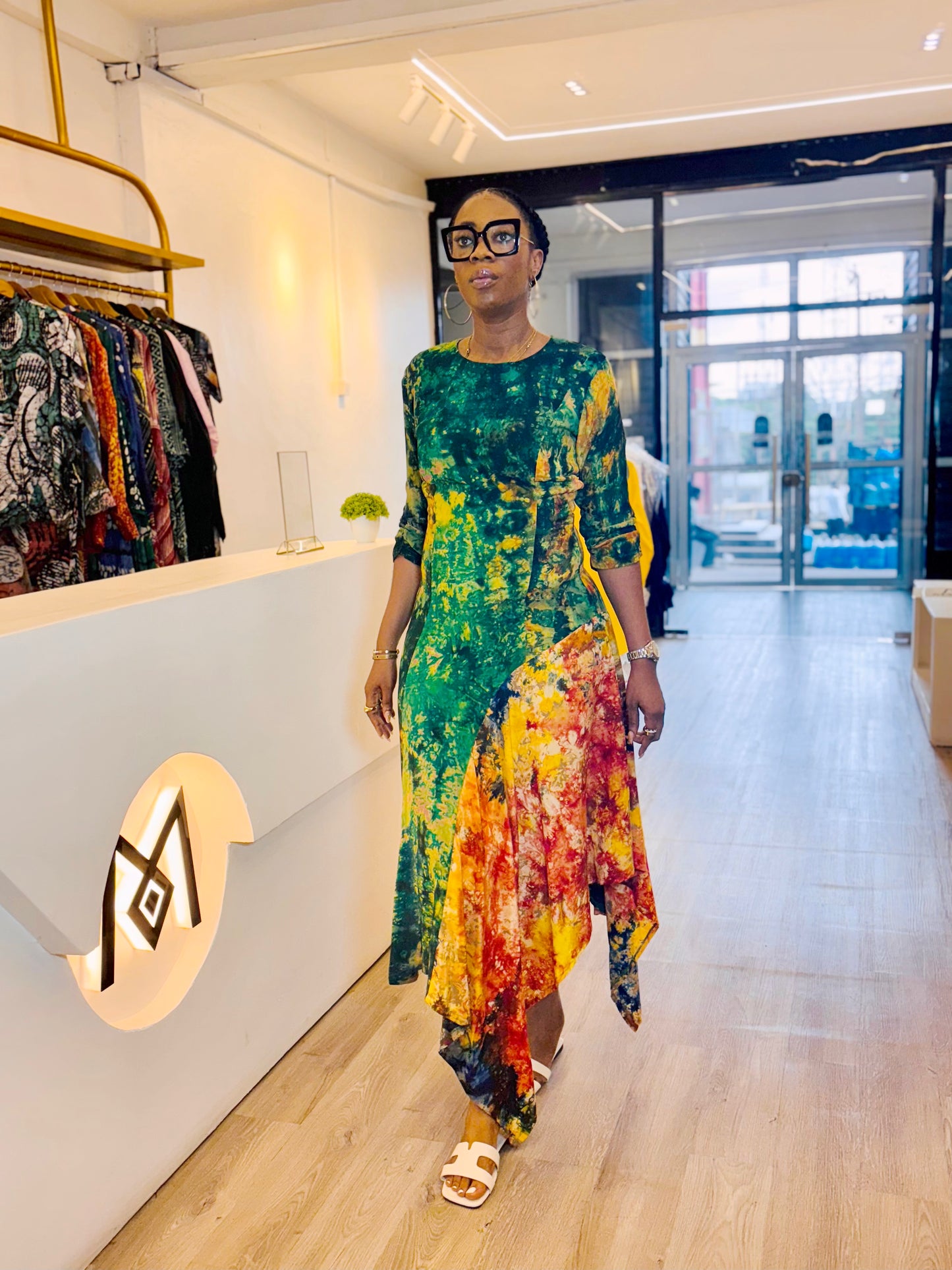 ADIRE DRESS (ORANGE & GREEN)