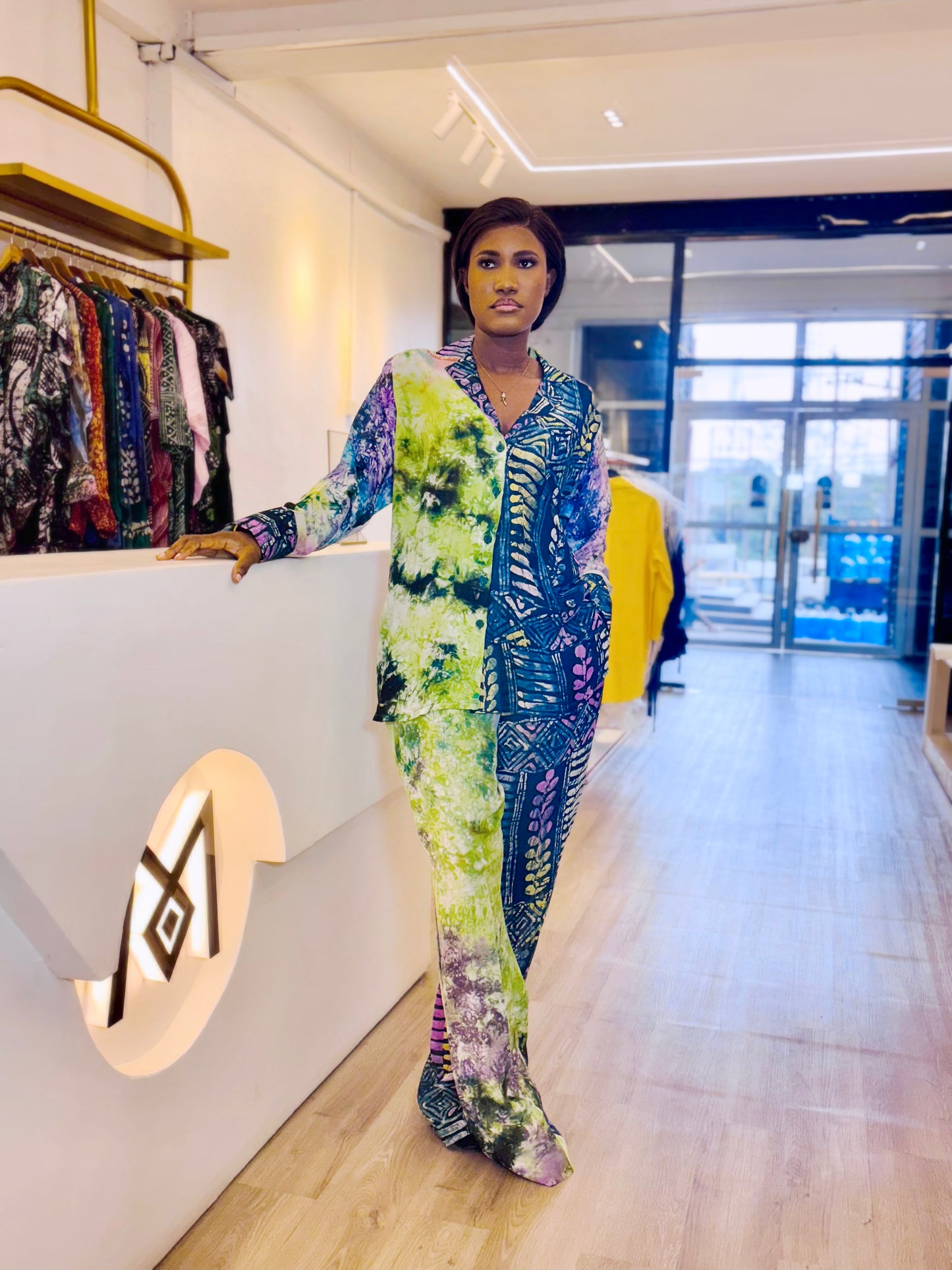 ADIRE PATTERNED CHIFFON TWO PIECE MULTICOLOUR