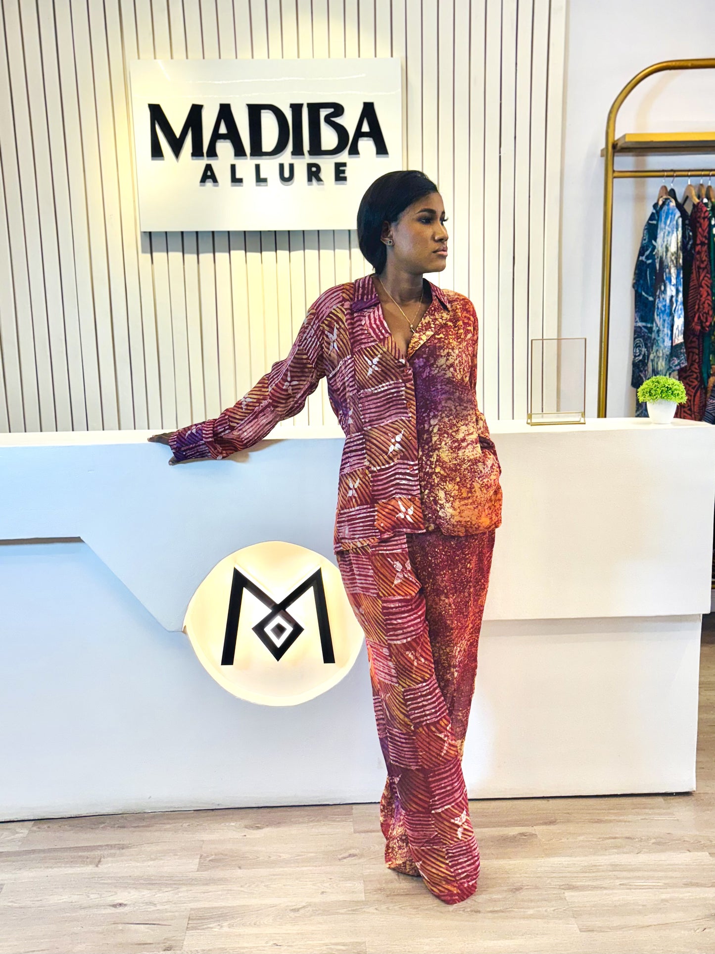 ADIRE PATTERNED CHIFFON TWO PIECE (ORANGE)