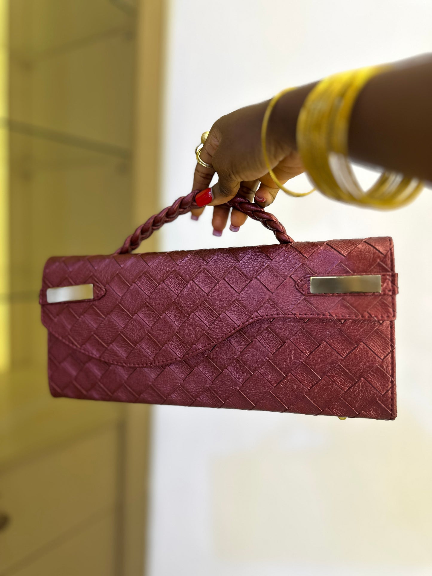 Wine Curved Flap Bag - Zainab
