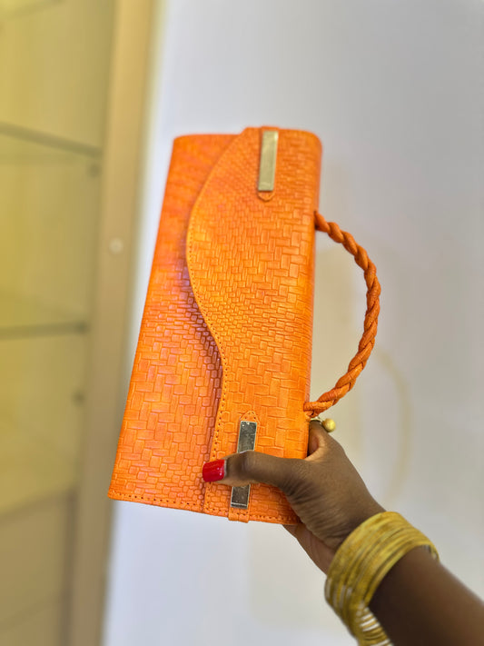 Orange Curved Flap Bag - Hadja