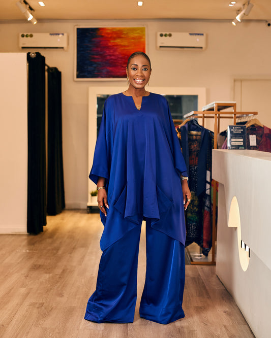 Madiba Silk Pants (Blue) Medium