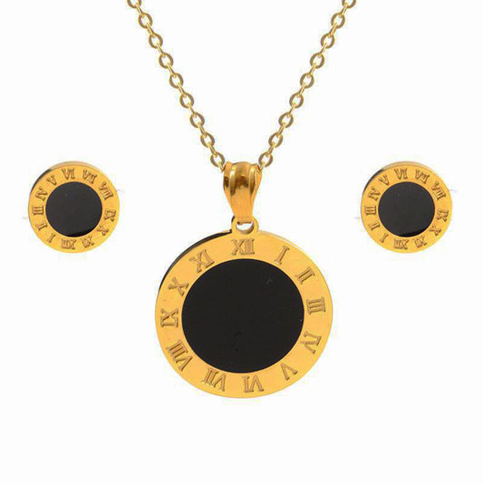 Black Roma Numeral Necklace and Earring Set