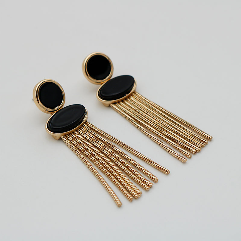 Black and gold drop earrings