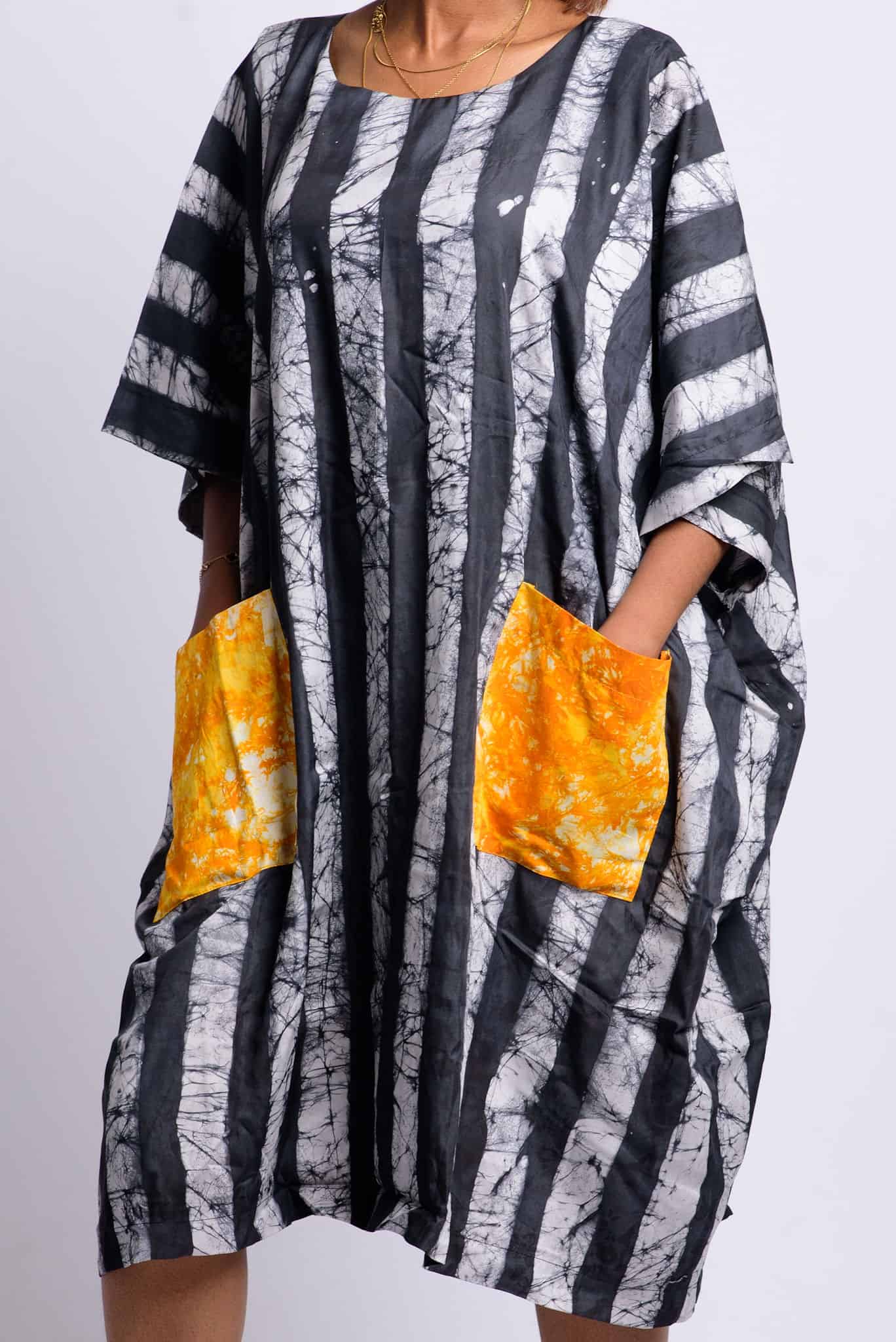 Black And White With Yellow Pockets Agbada