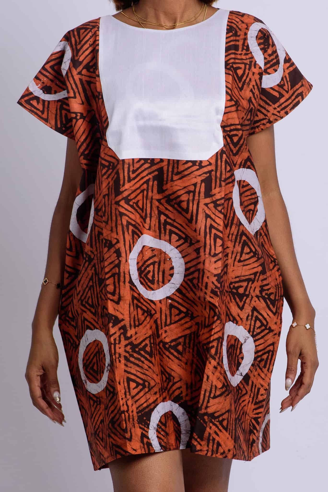 Orange, Black& White Short Agbada With White Patch Front